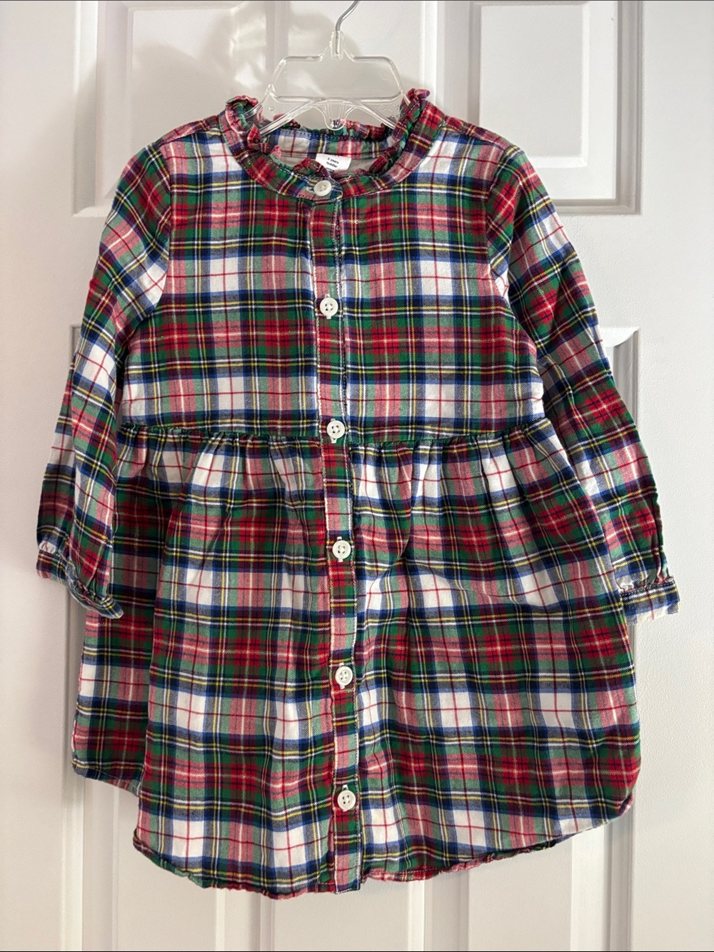 GAP Red, Green & Blue Plaid Button-Front Ruffle Collar Dress